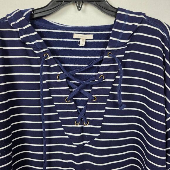 Vanity M Lace Mixed Knit Hoodie Cowl Neck Boho Top - Picture 3 of 10